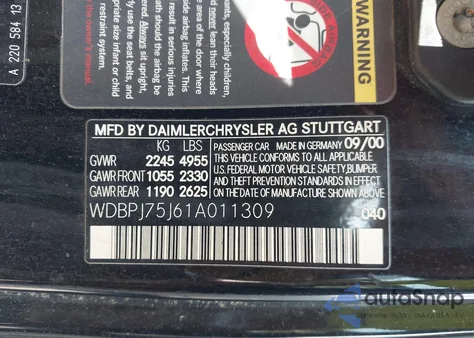 2001 Mercedes-Benz Cl 500 z USA, uszkodzony, nr VIN WDBPJ75J61A011309